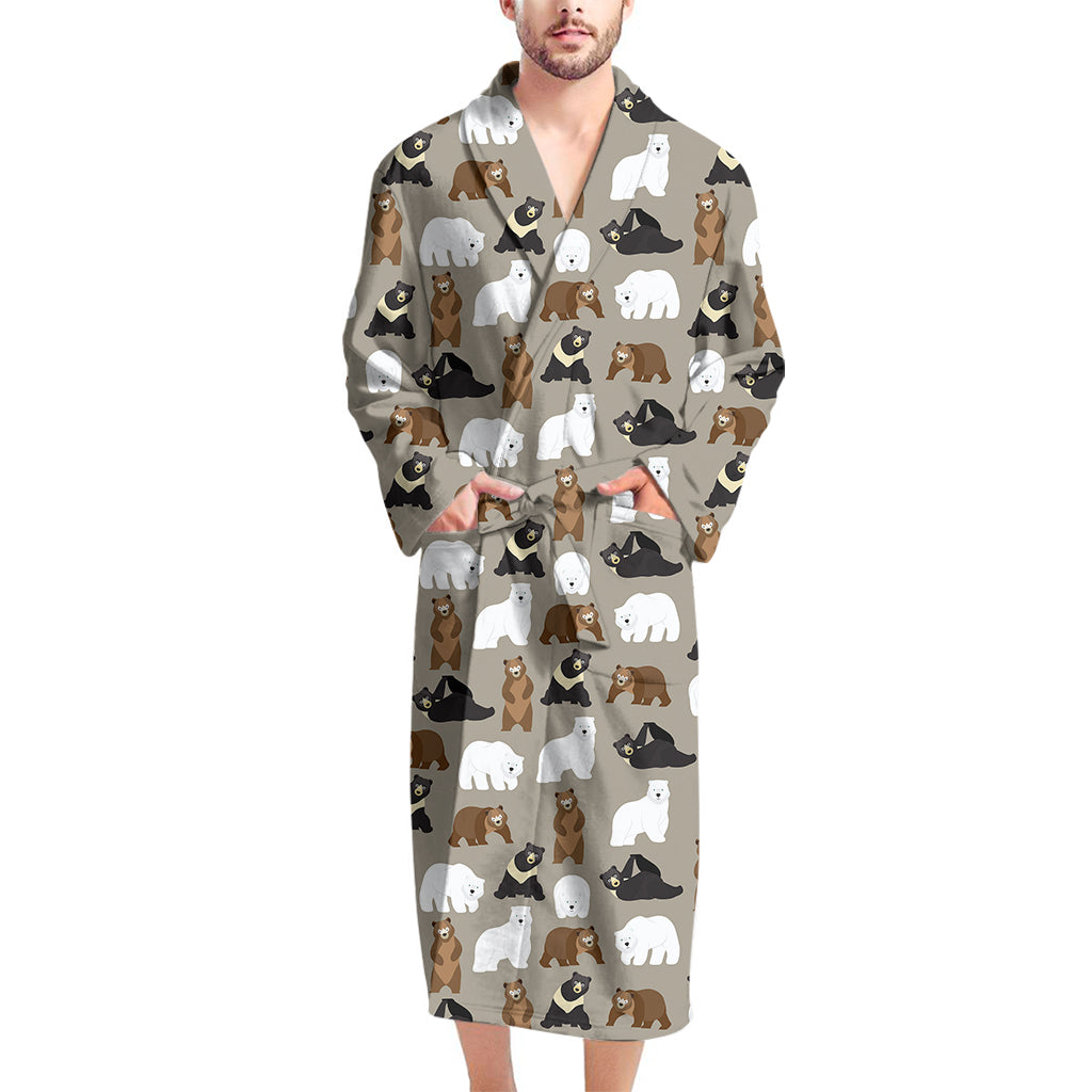 Cute Bear Pattern Print Men's Bathrobe