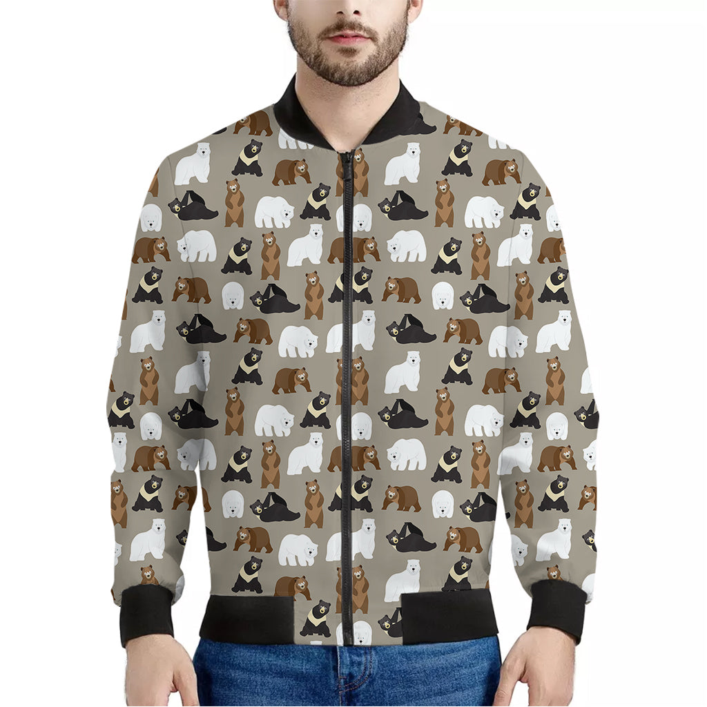 Cute Bear Pattern Print Men's Bomber Jacket