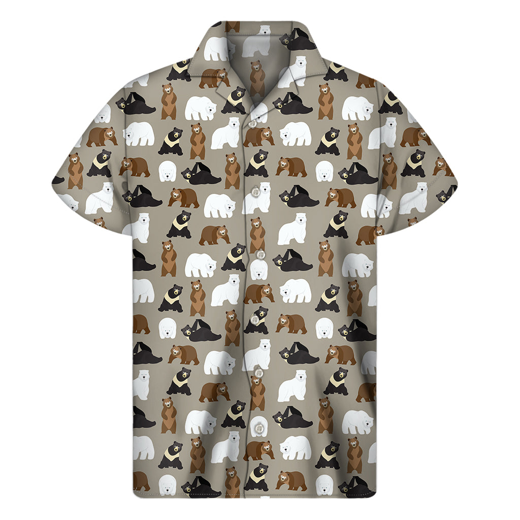 Cute Bear Pattern Print Men's Short Sleeve Shirt