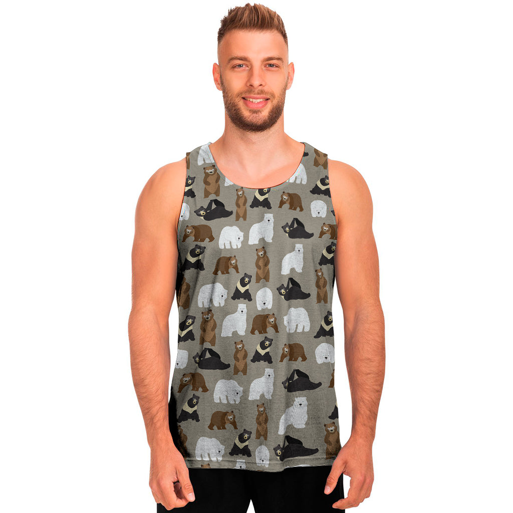 Cute Bear Pattern Print Men's Tank Top