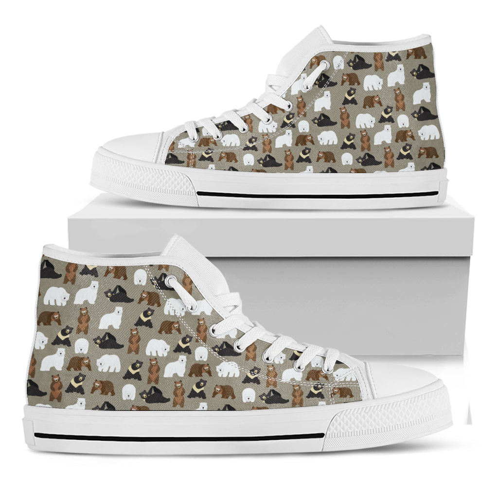 Cute Bear Pattern Print White High Top Shoes