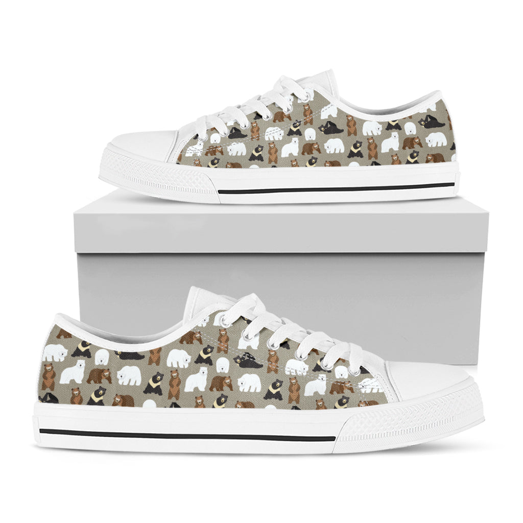 Cute Bear Pattern Print White Low Top Shoes