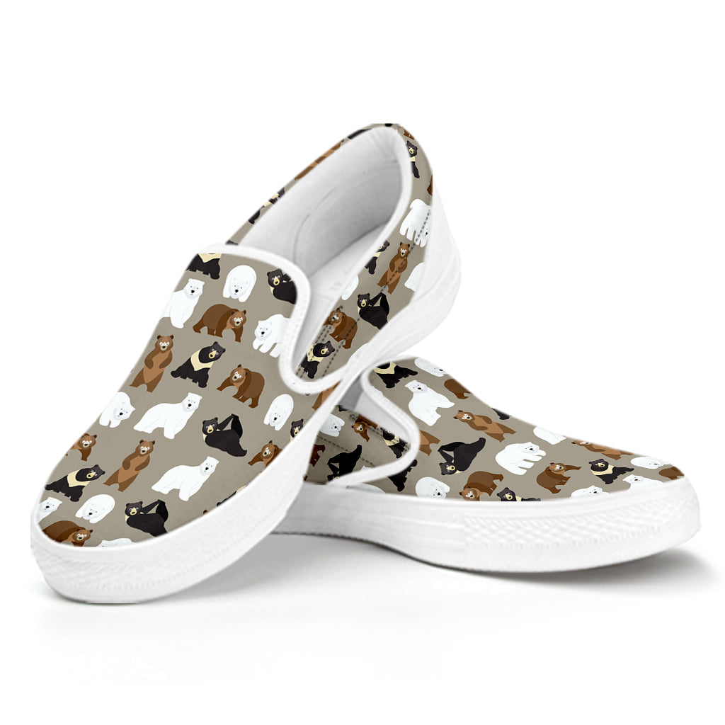 Cute Bear Pattern Print White Slip On Shoes