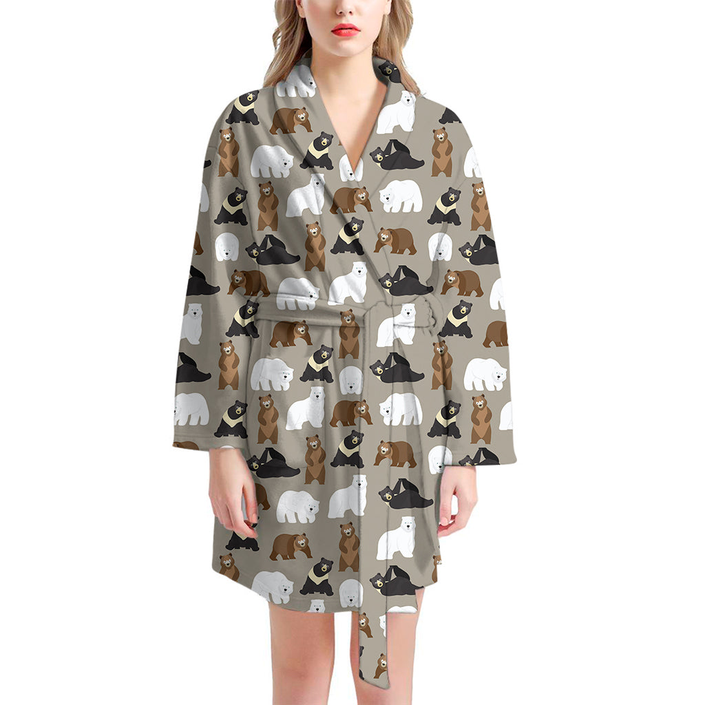 Cute Bear Pattern Print Women's Bathrobe