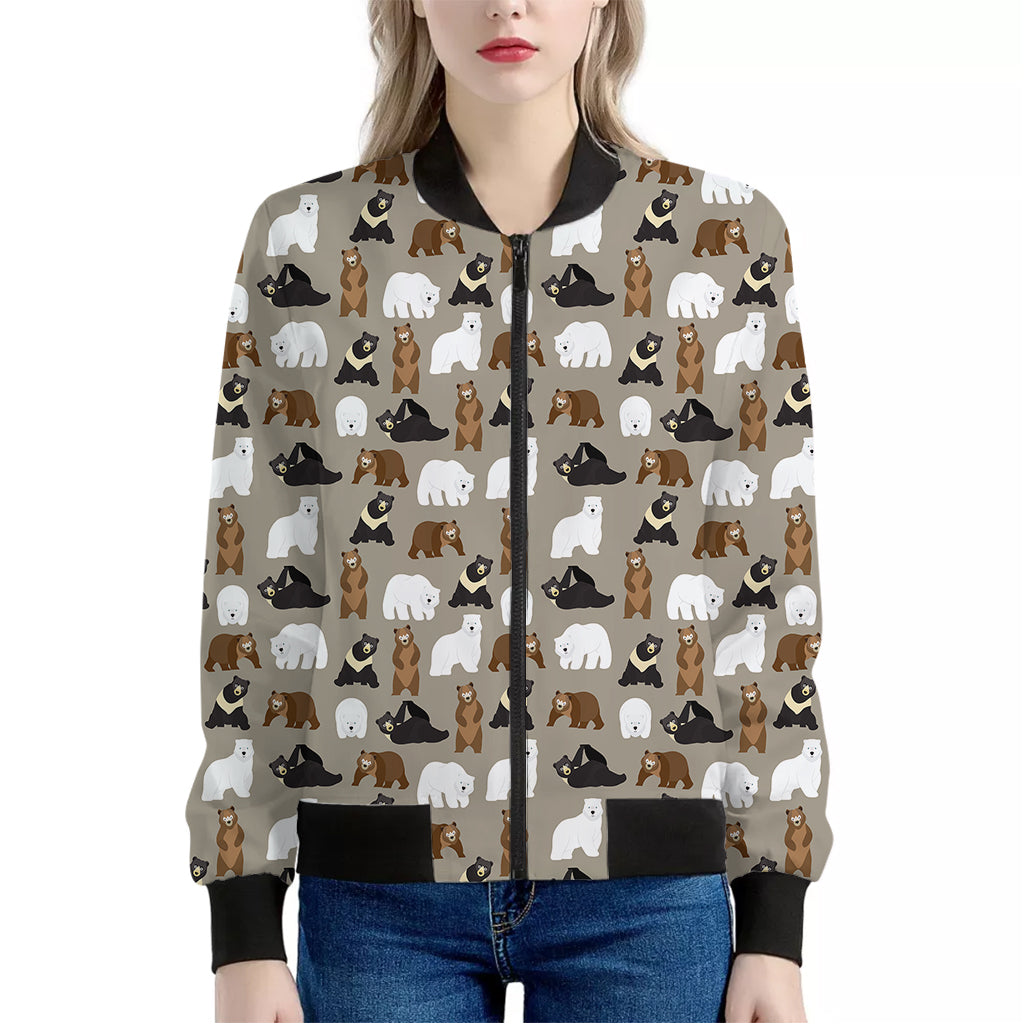 Cute Bear Pattern Print Women's Bomber Jacket