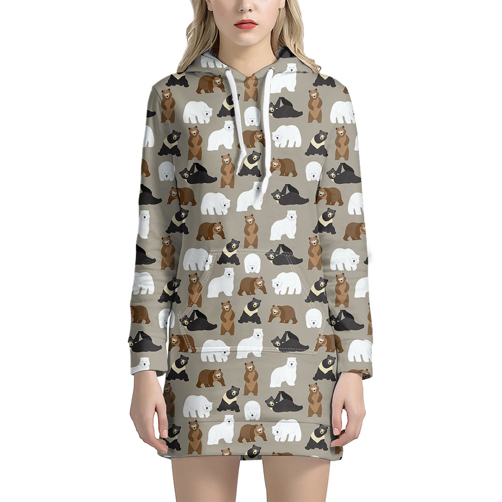 Cute Bear Pattern Print Women's Pullover Hoodie Dress