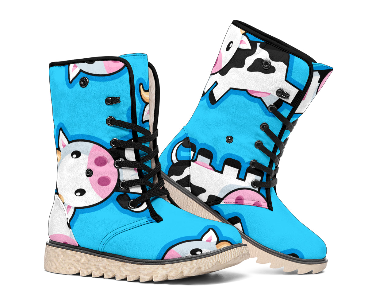 Cute Cartoon Baby Cow Pattern Print Winter Boots
