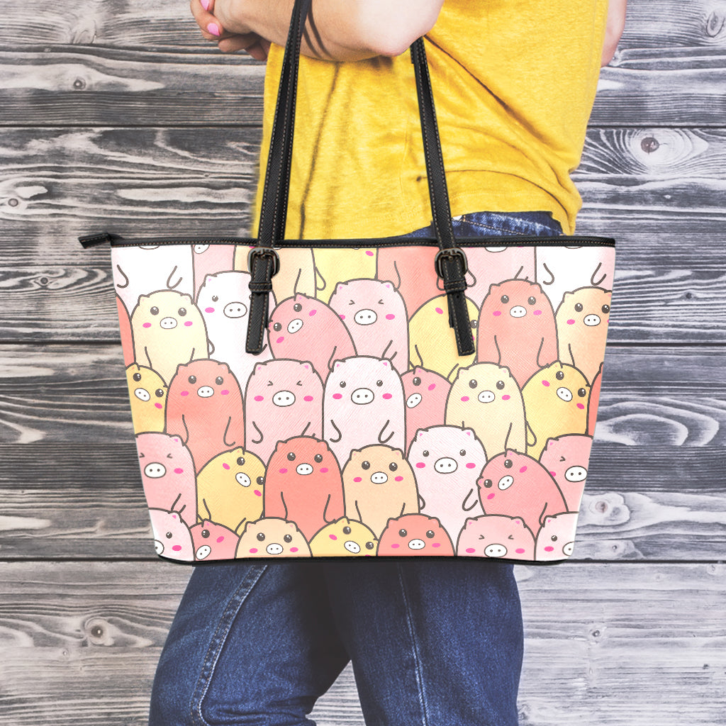 Cute Cartoon Pig Pattern Print Leather Tote Bag