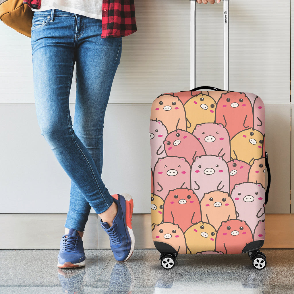 Cute Cartoon Pig Pattern Print Luggage Cover