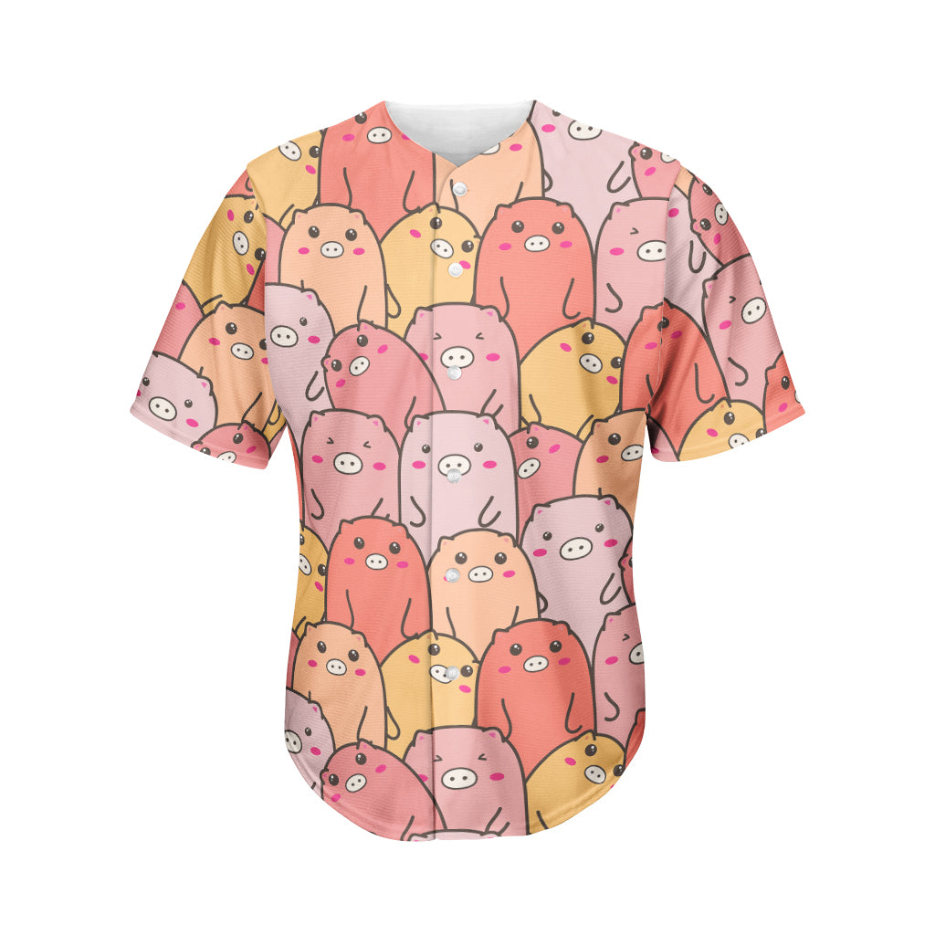 Cute Cartoon Pig Pattern Print Men's Baseball Jersey