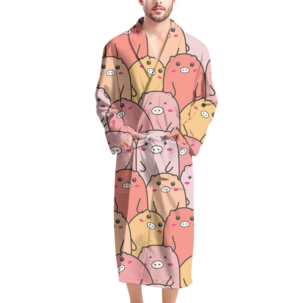 Cute Cartoon Pig Pattern Print Men's Bathrobe