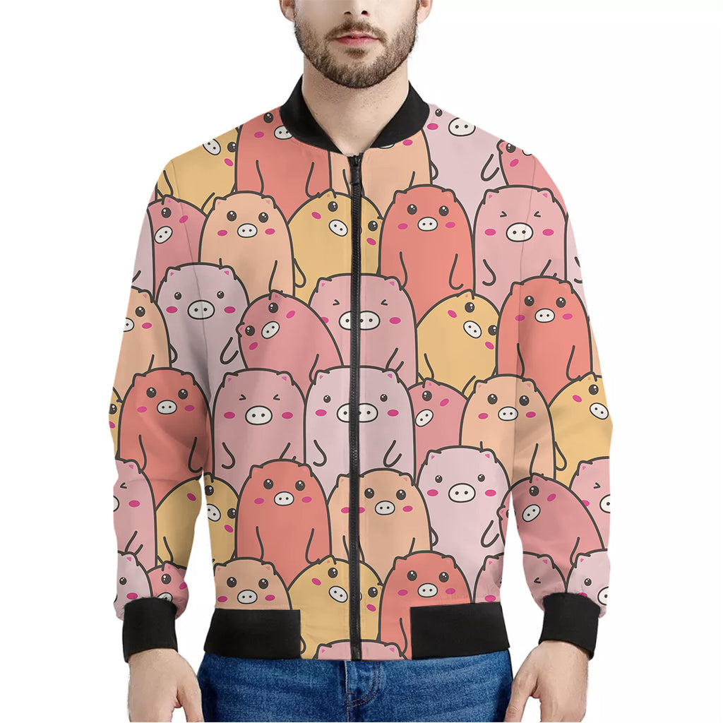 Cute Cartoon Pig Pattern Print Men's Bomber Jacket