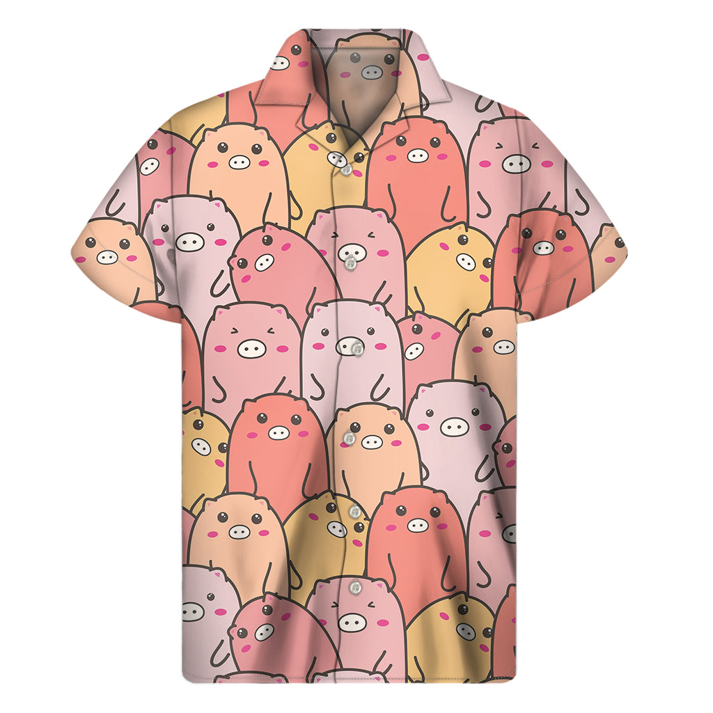 Cute Cartoon Pig Pattern Print Men's Short Sleeve Shirt