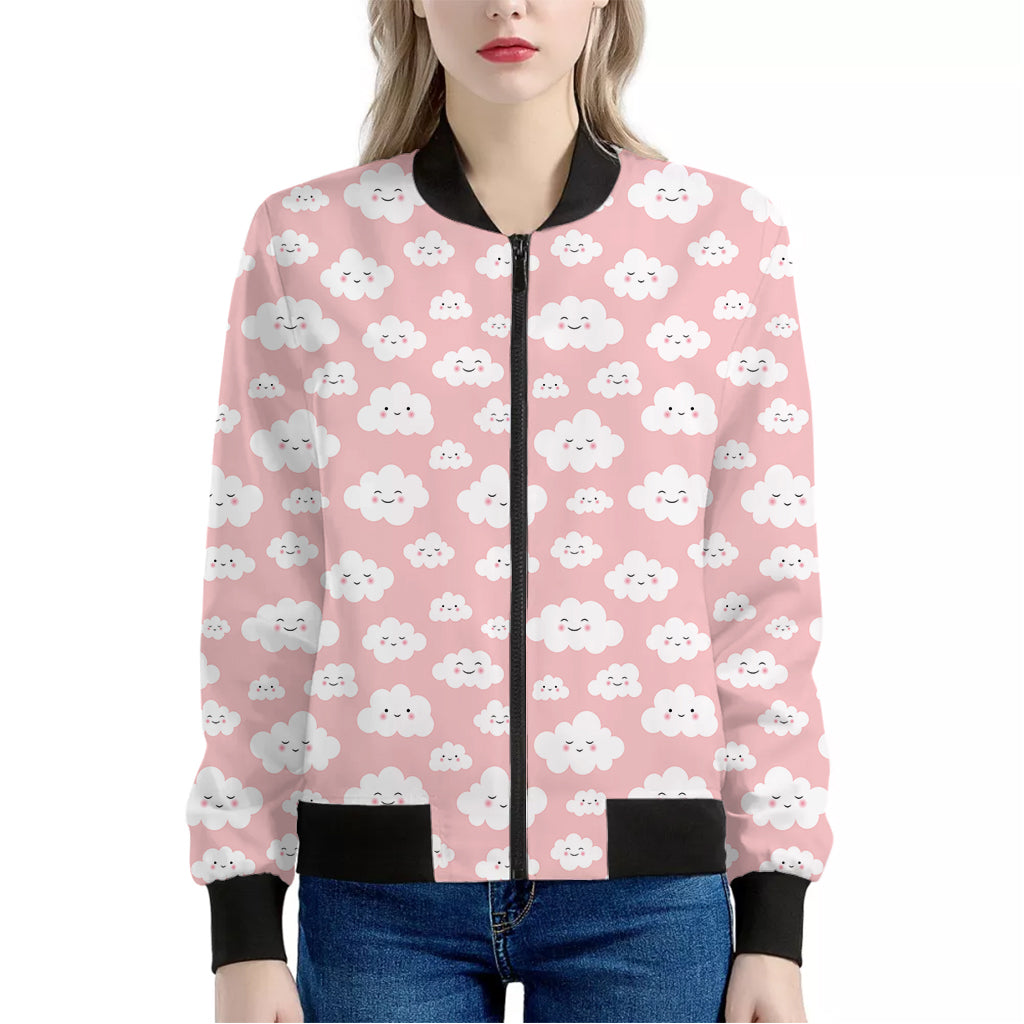 Cute Cloud Pattern Print Women's Bomber Jacket