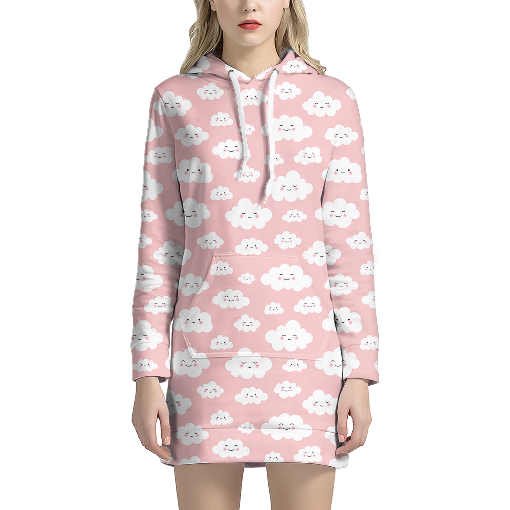 Cute Cloud Pattern Print Women's Pullover Hoodie Dress