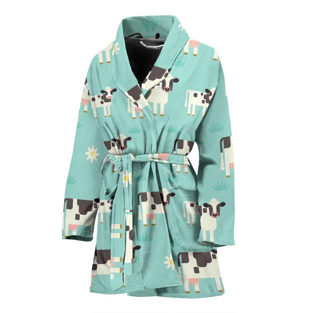 Cute Cow And Baby Cow Pattern Print Women's Bathrobe