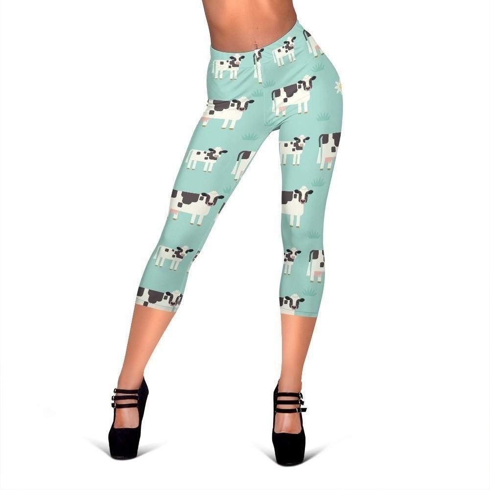 Cute Cow And Baby Cow Pattern Print Women's Capri Leggings