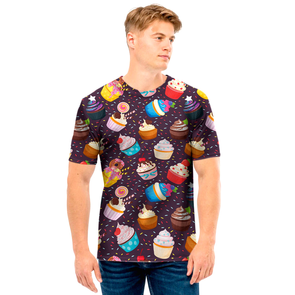 Cute Cupcake Pattern Print Men's T-Shirt