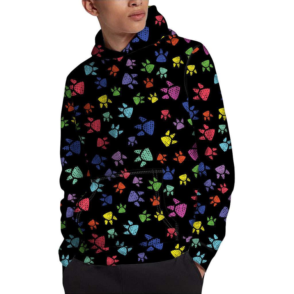 Cute Dino Footprint Pattern Print Pullover Hoodie