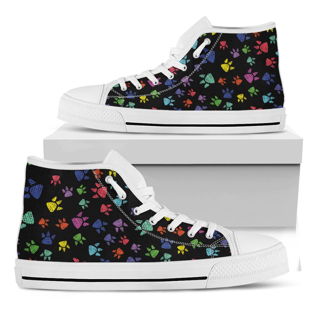 Cute Dino Footprint Pattern Print White High Top Shoes