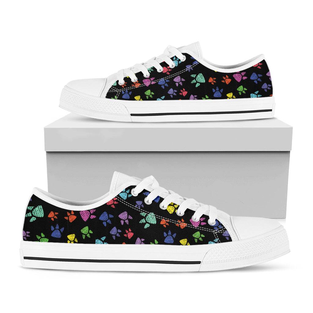 Cute Dino Footprint Pattern Print White Low Top Shoes
