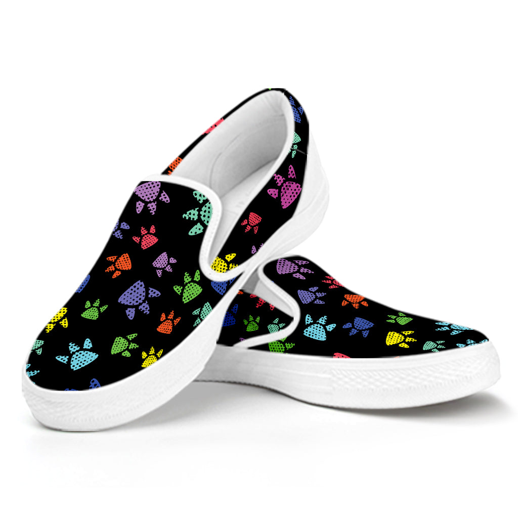 Cute Dino Footprint Pattern Print White Slip On Shoes