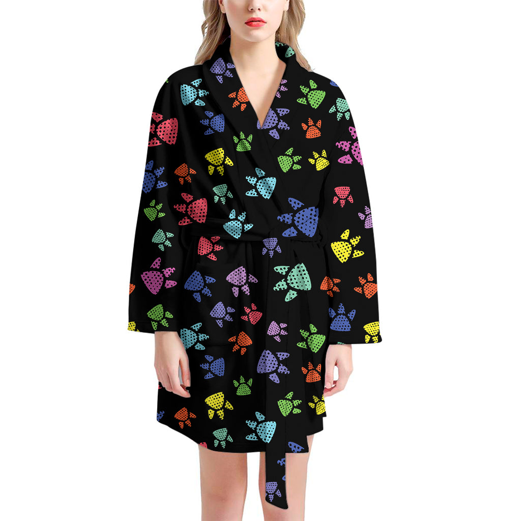 Cute Dino Footprint Pattern Print Women's Bathrobe