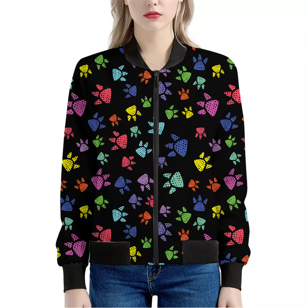Cute Dino Footprint Pattern Print Women's Bomber Jacket