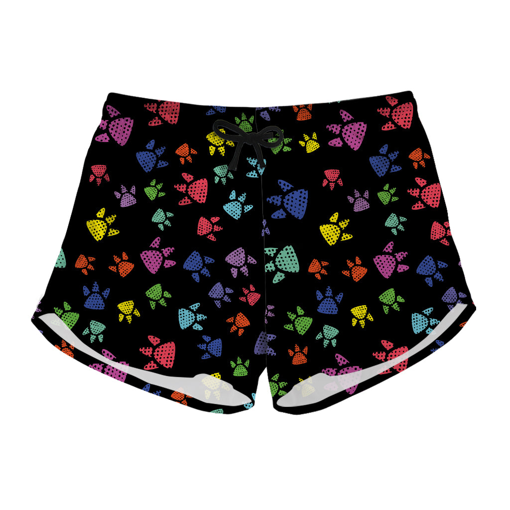 Cute Dino Footprint Pattern Print Women's Shorts