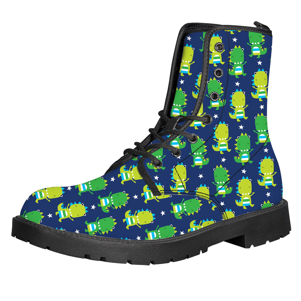 Cute Dino T-Rex Pattern Print Leather Boots