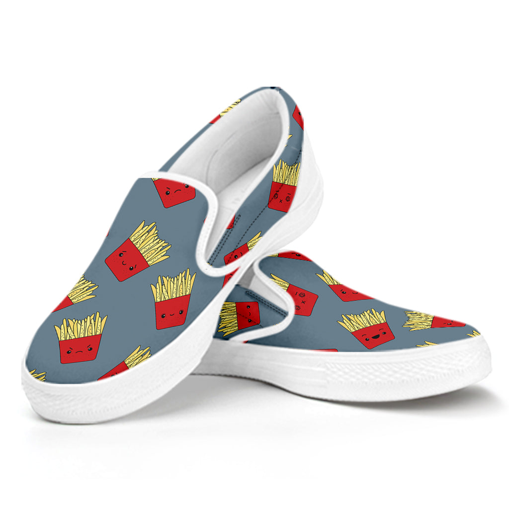 Cute French Fries Pattern Print White Slip On Shoes