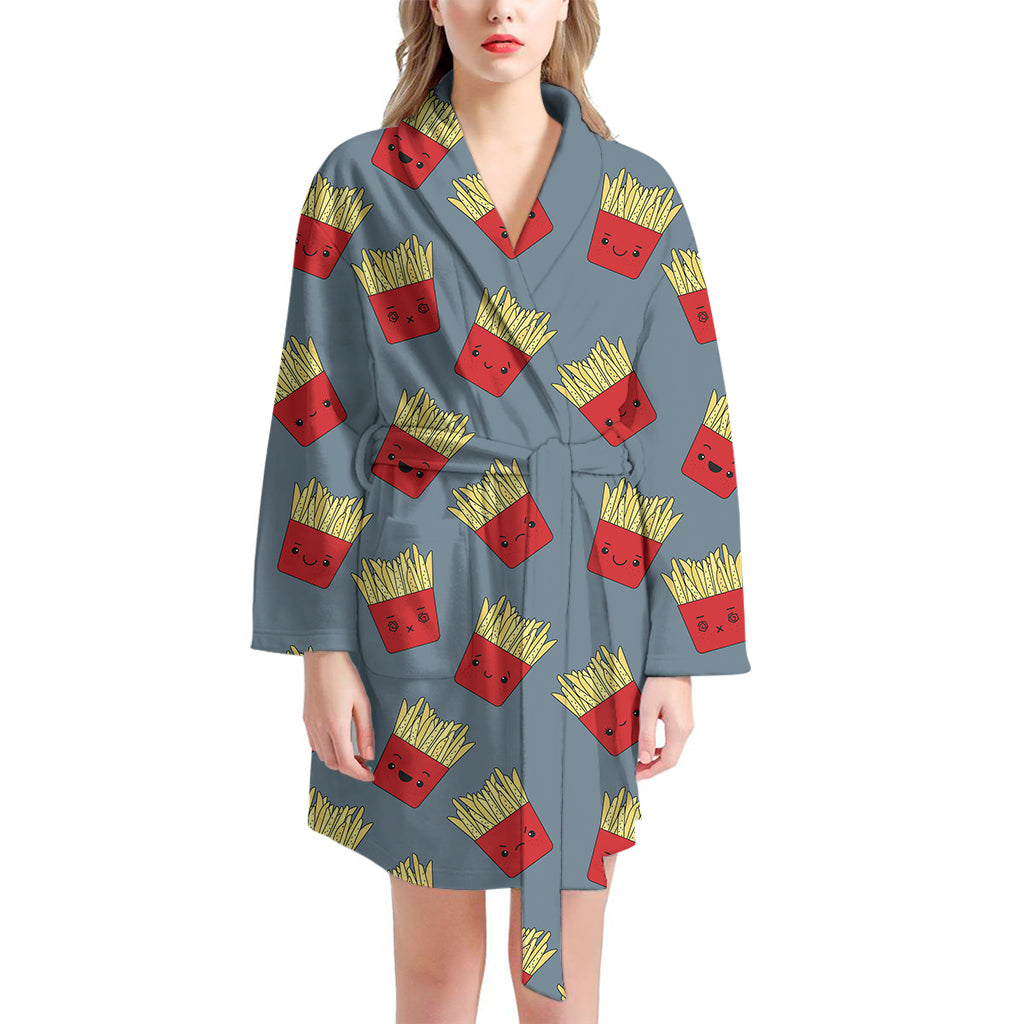 Cute French Fries Pattern Print Women's Bathrobe