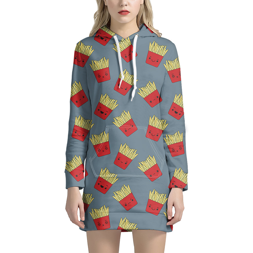 Cute French Fries Pattern Print Women's Pullover Hoodie Dress