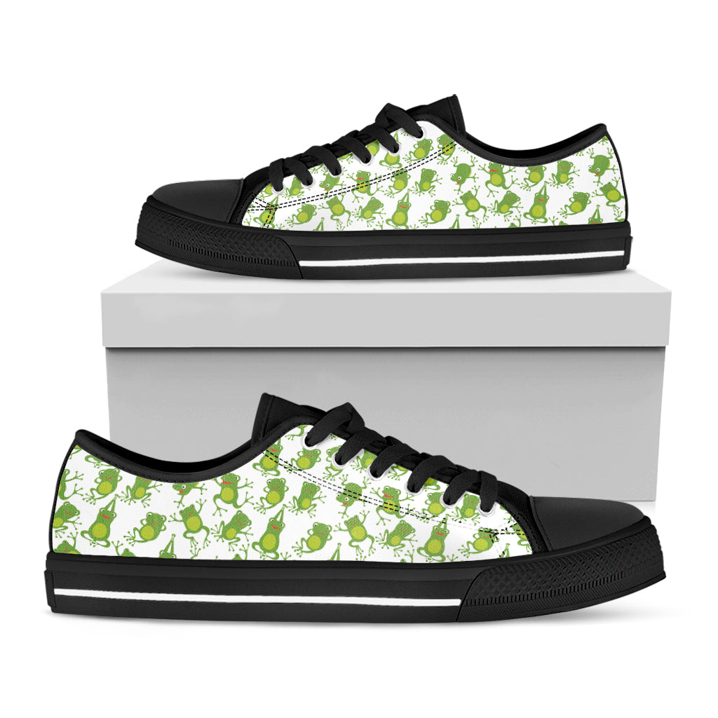 Cute Frog Pattern Print Black Low Top Shoes