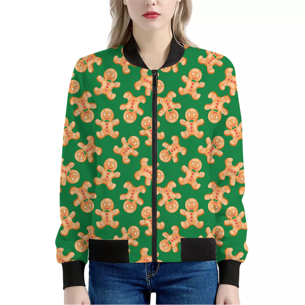 Cute Gingerbread Man Pattern Print Women's Bomber Jacket