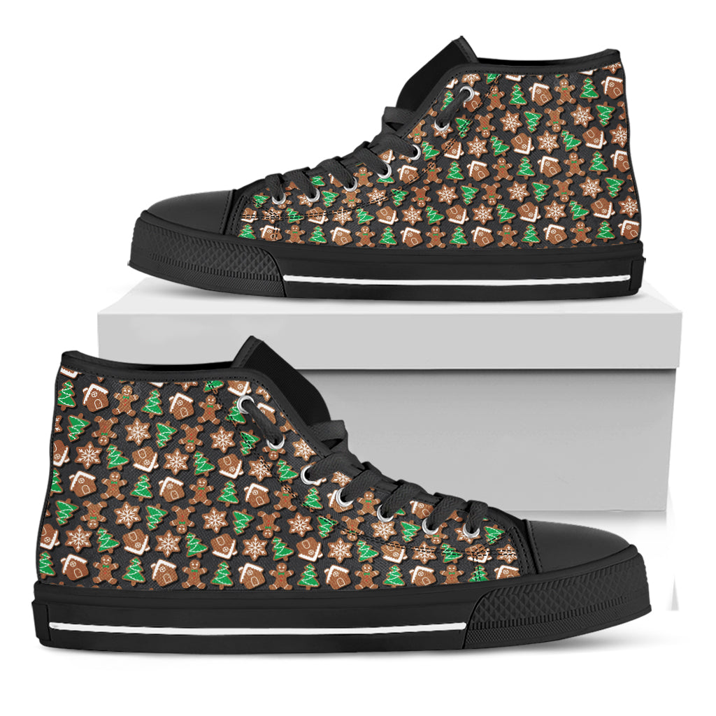 Cute Gingerbread Pattern Print Black High Top Shoes