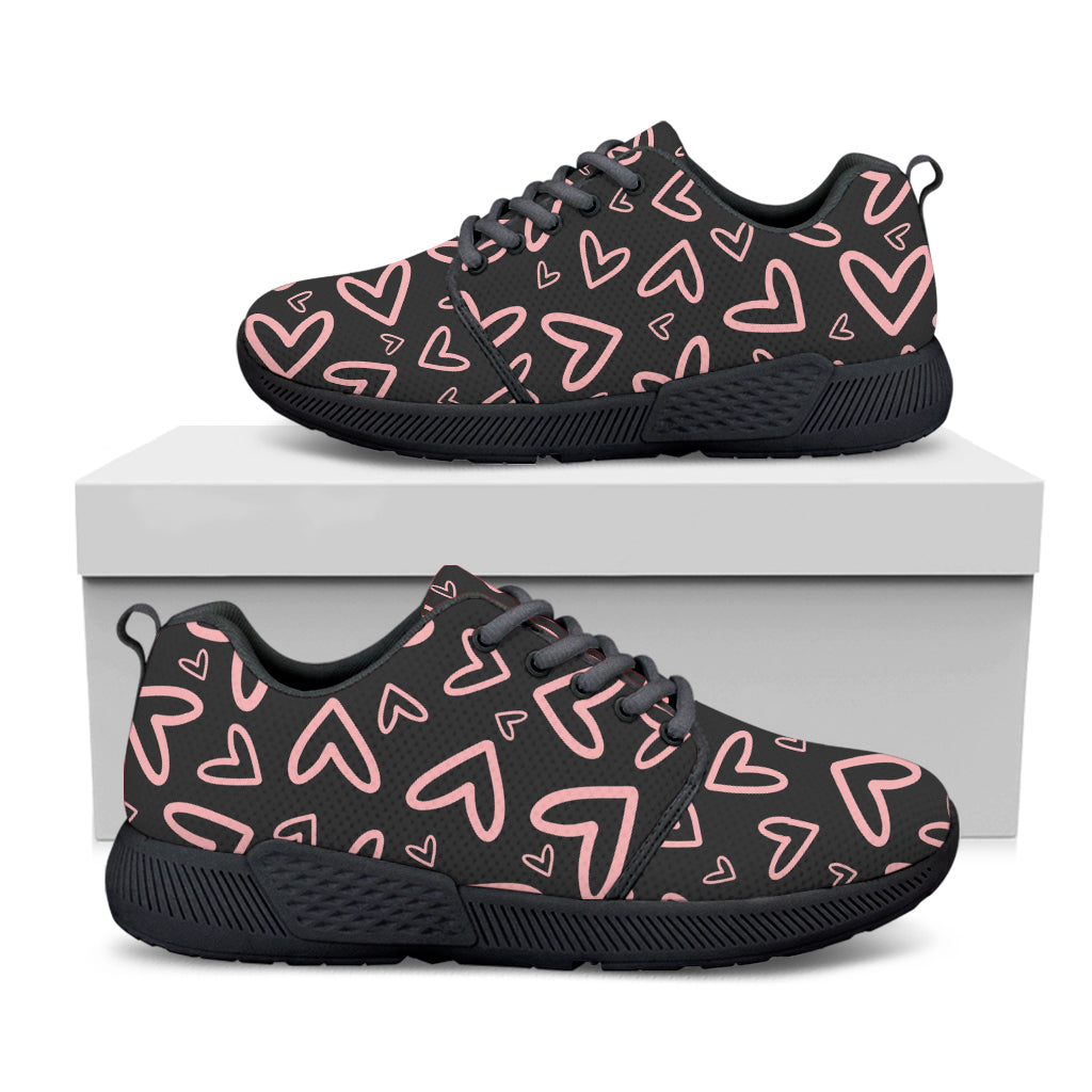 Cute Pink Heart Pattern Print Black Athletic Shoes