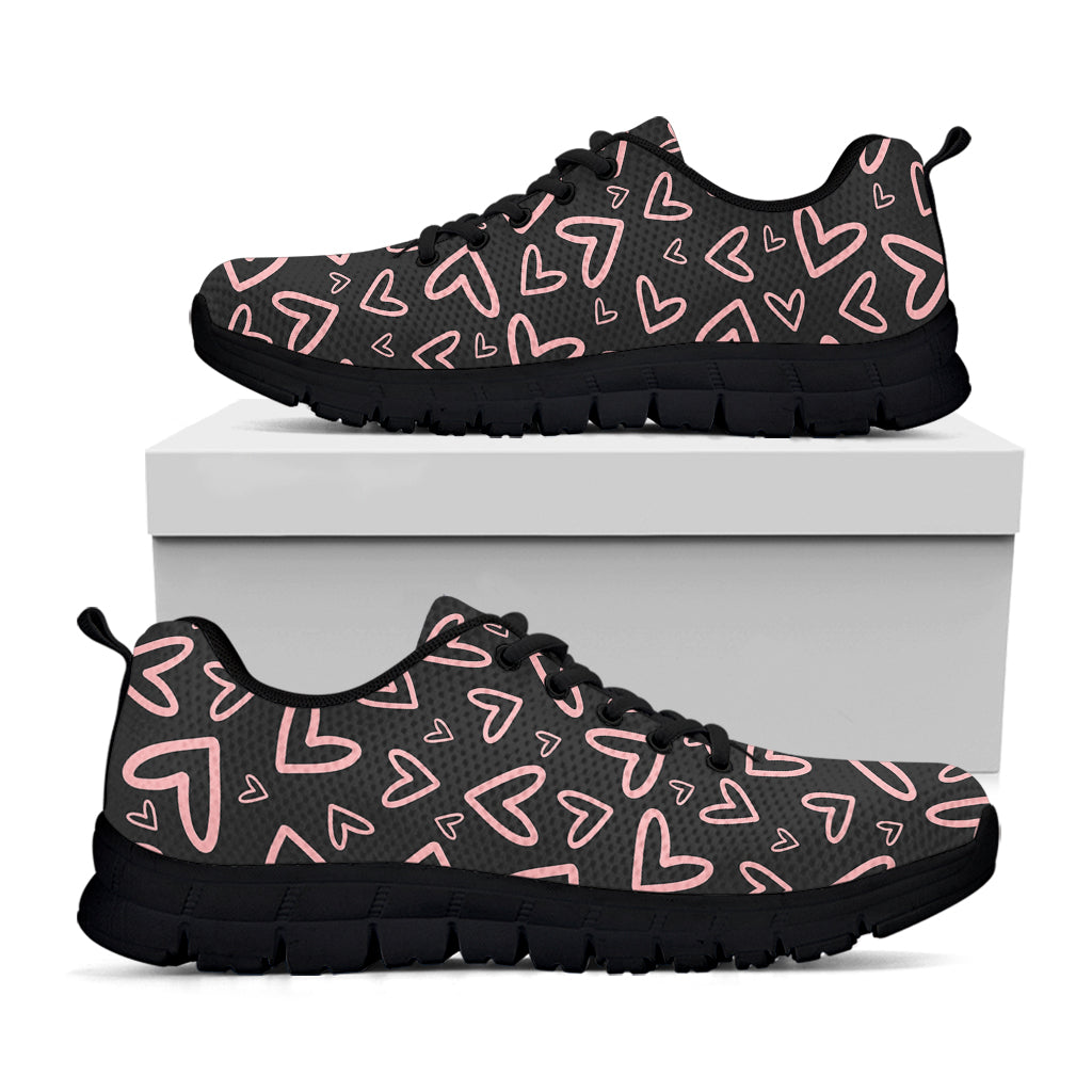 Cute Pink Heart Pattern Print Black Sneakers