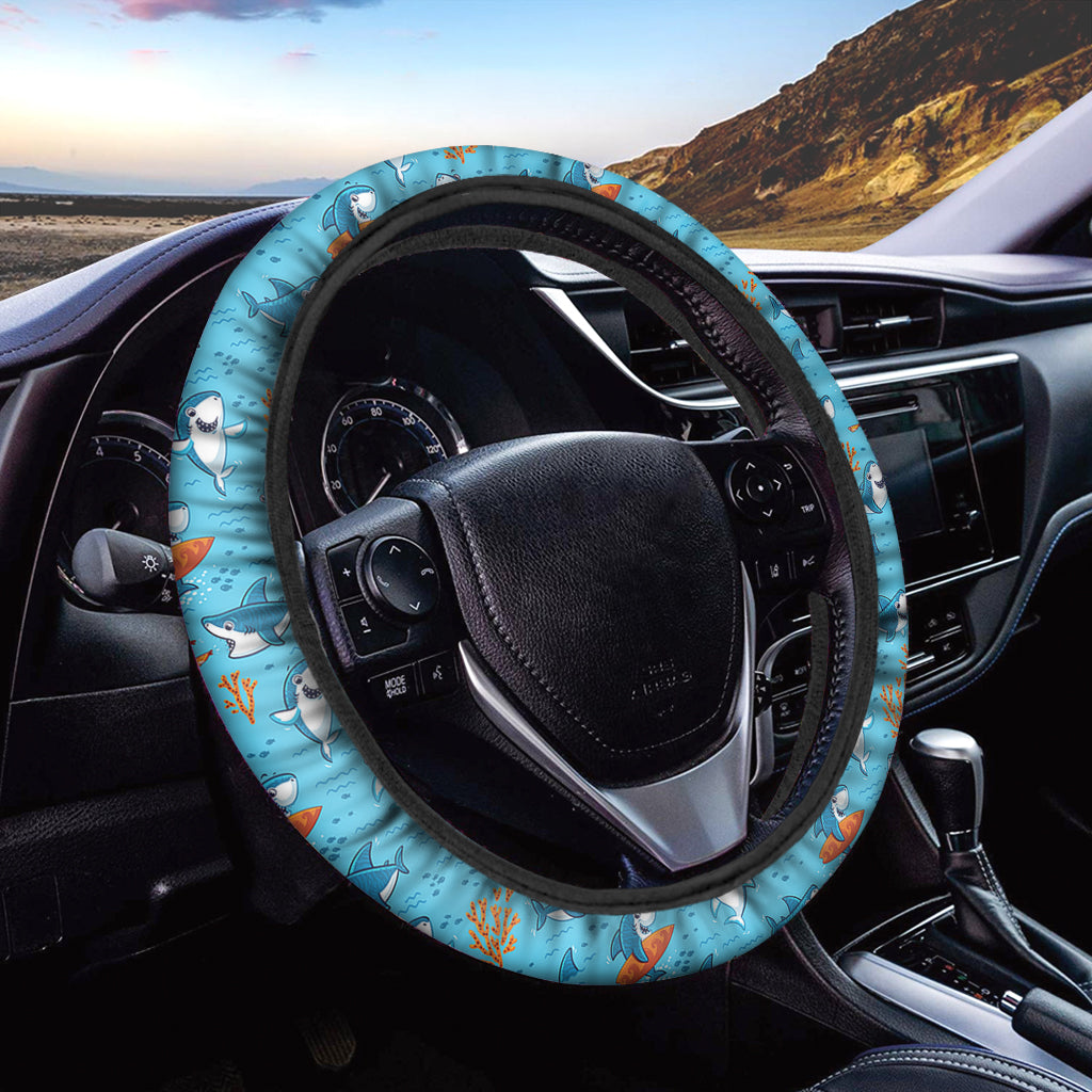 Cute Shark Pattern Print Car Steering Wheel Cover