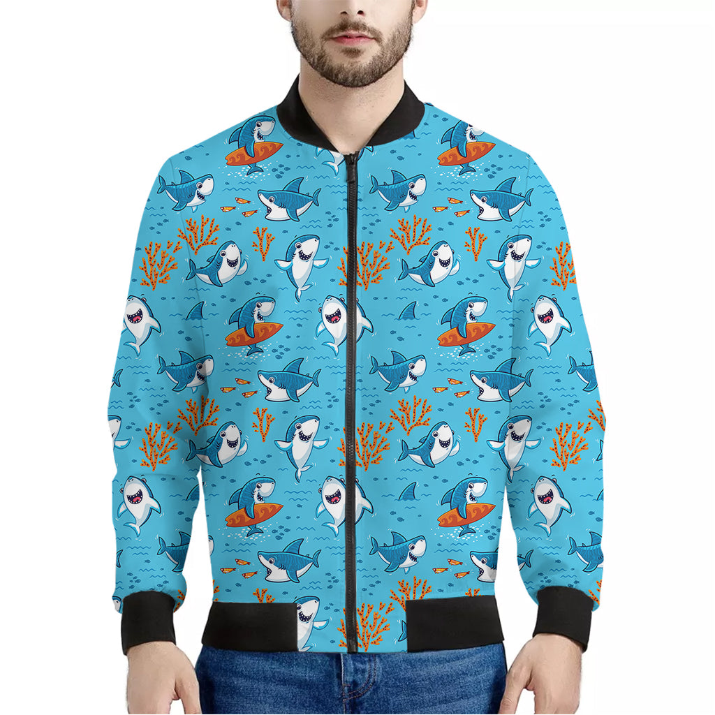 Cute Shark Pattern Print Men's Bomber Jacket
