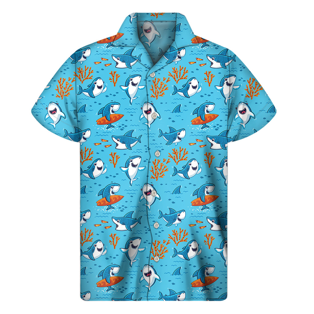 Cute Shark Pattern Print Men's Short Sleeve Shirt