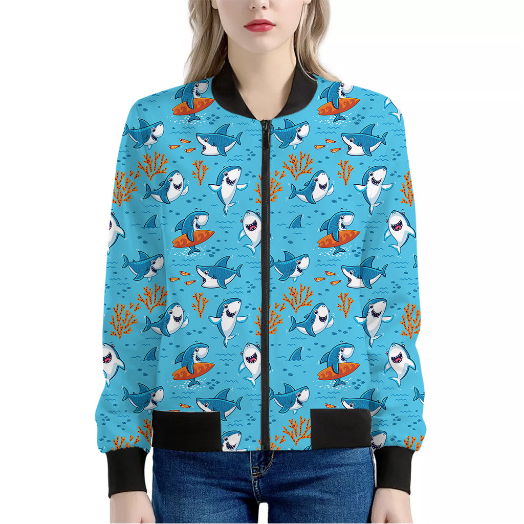 Cute Shark Pattern Print Women's Bomber Jacket
