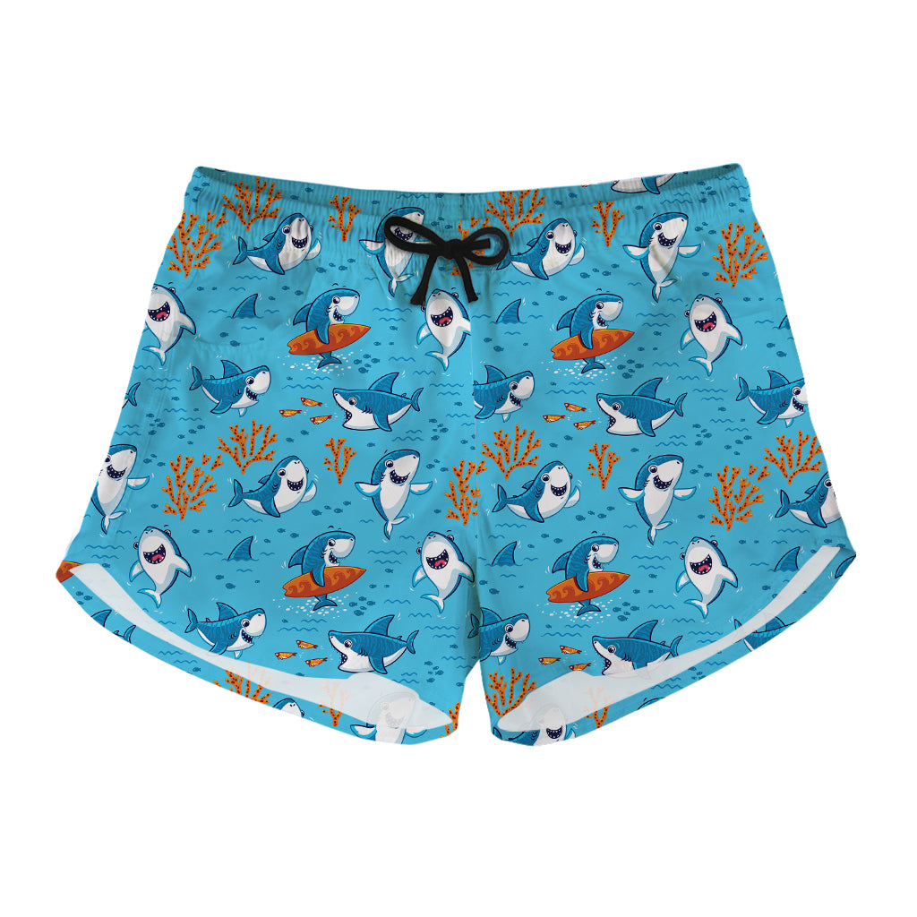 Cute Shark Pattern Print Women's Shorts