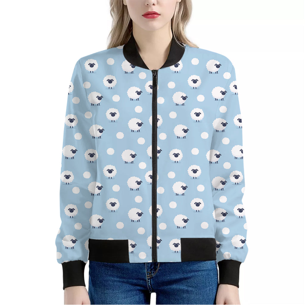 Cute Sheep Pattern Print Women's Bomber Jacket