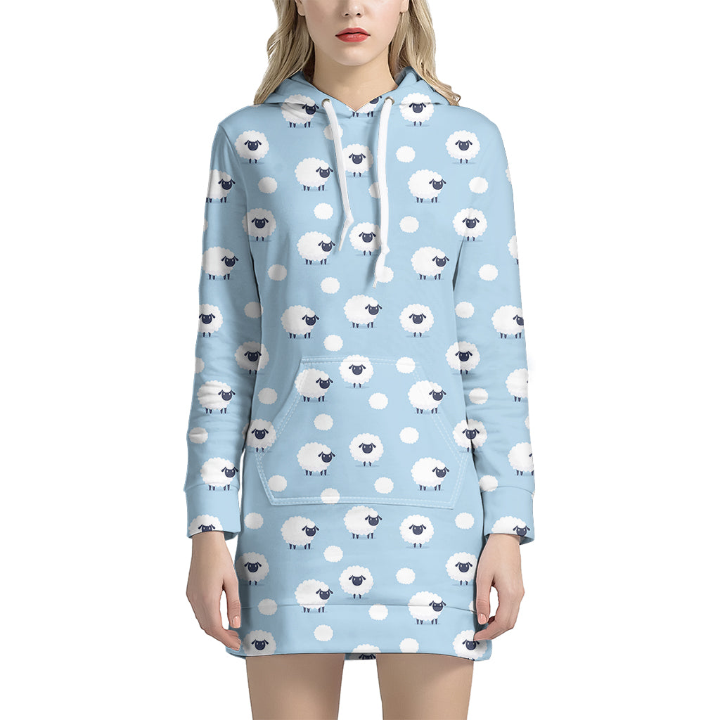 Cute Sheep Pattern Print Women's Pullover Hoodie Dress