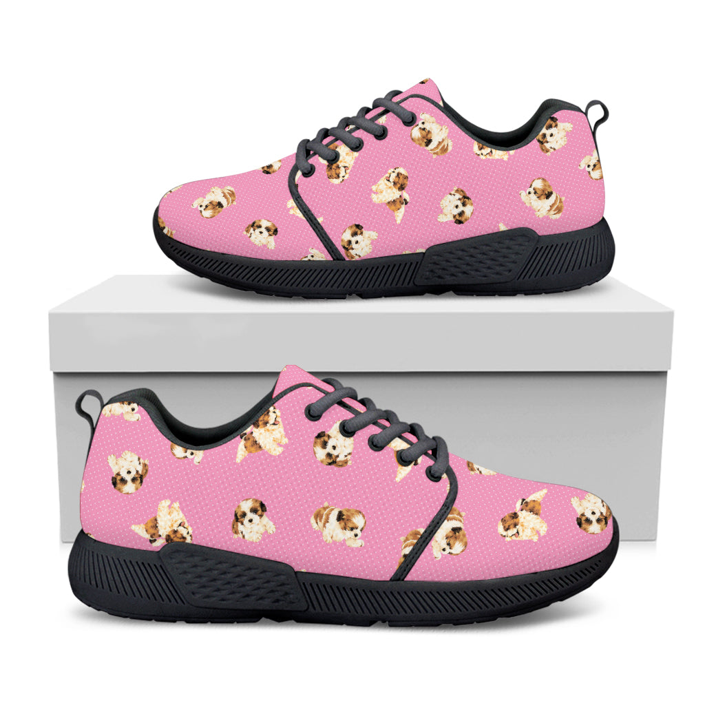 Cute Shih Tzu Pattern Print Black Athletic Shoes