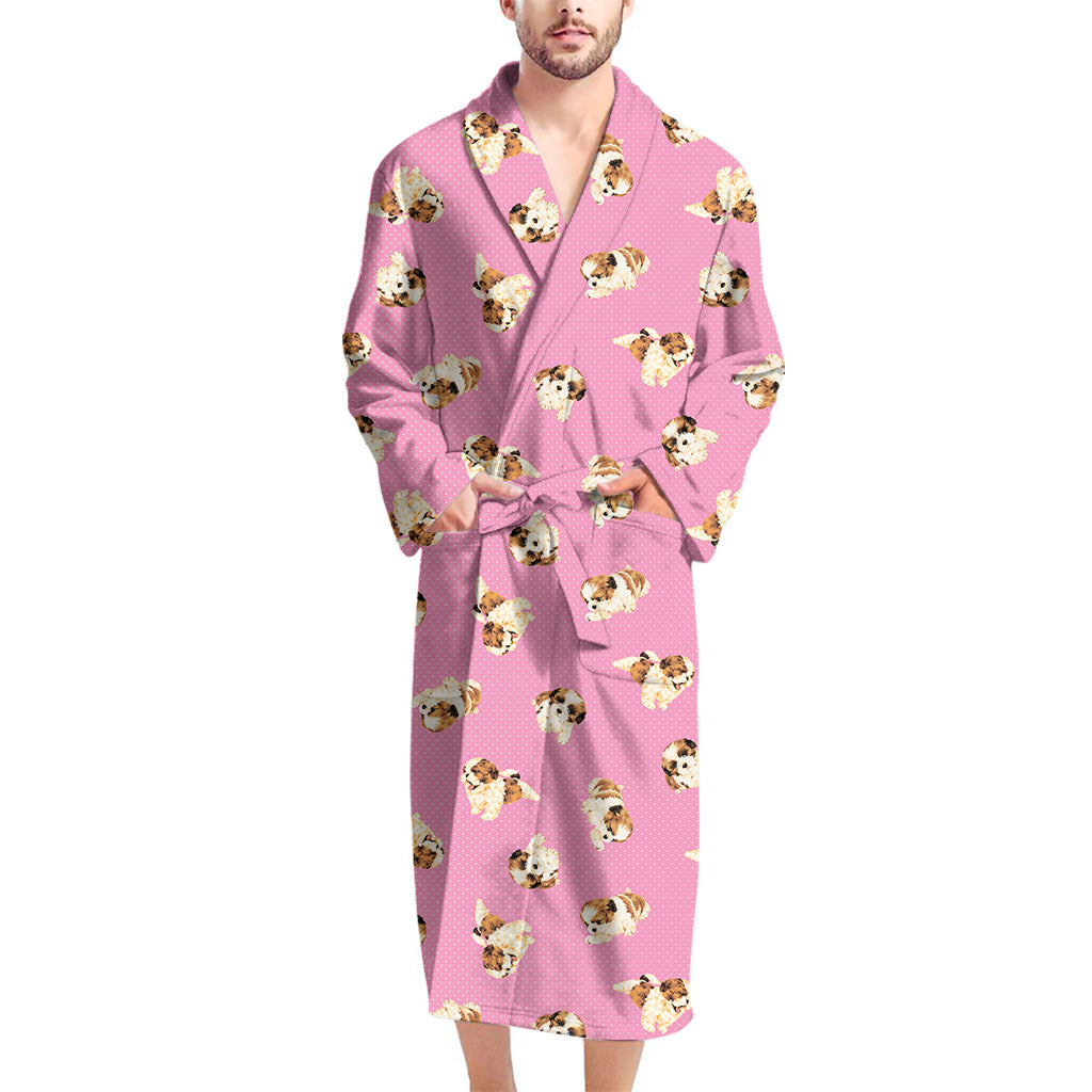 Cute Shih Tzu Pattern Print Men's Bathrobe