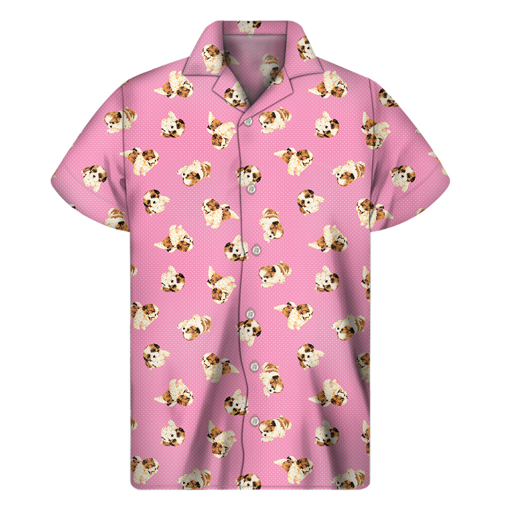 Cute Shih Tzu Pattern Print Men's Short Sleeve Shirt