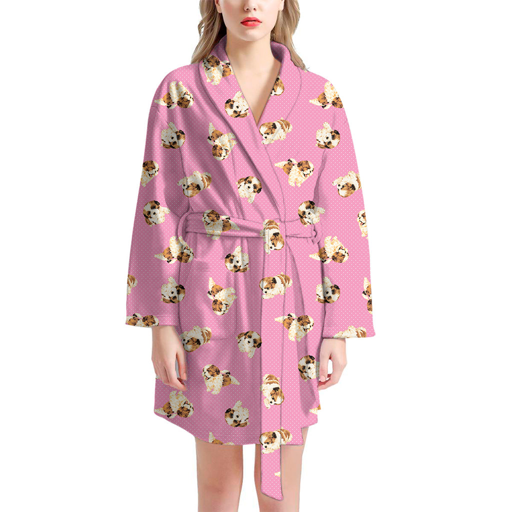 Cute Shih Tzu Pattern Print Women's Bathrobe