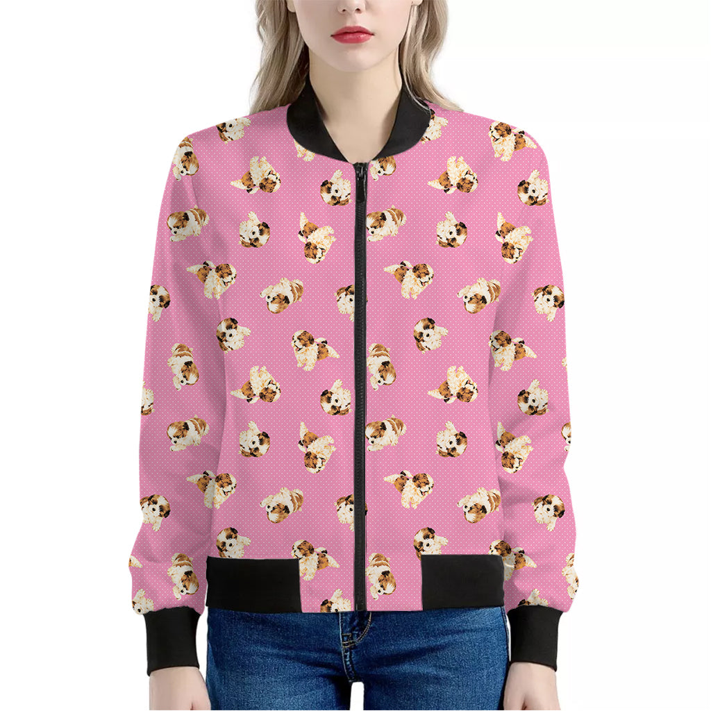 Cute Shih Tzu Pattern Print Women's Bomber Jacket